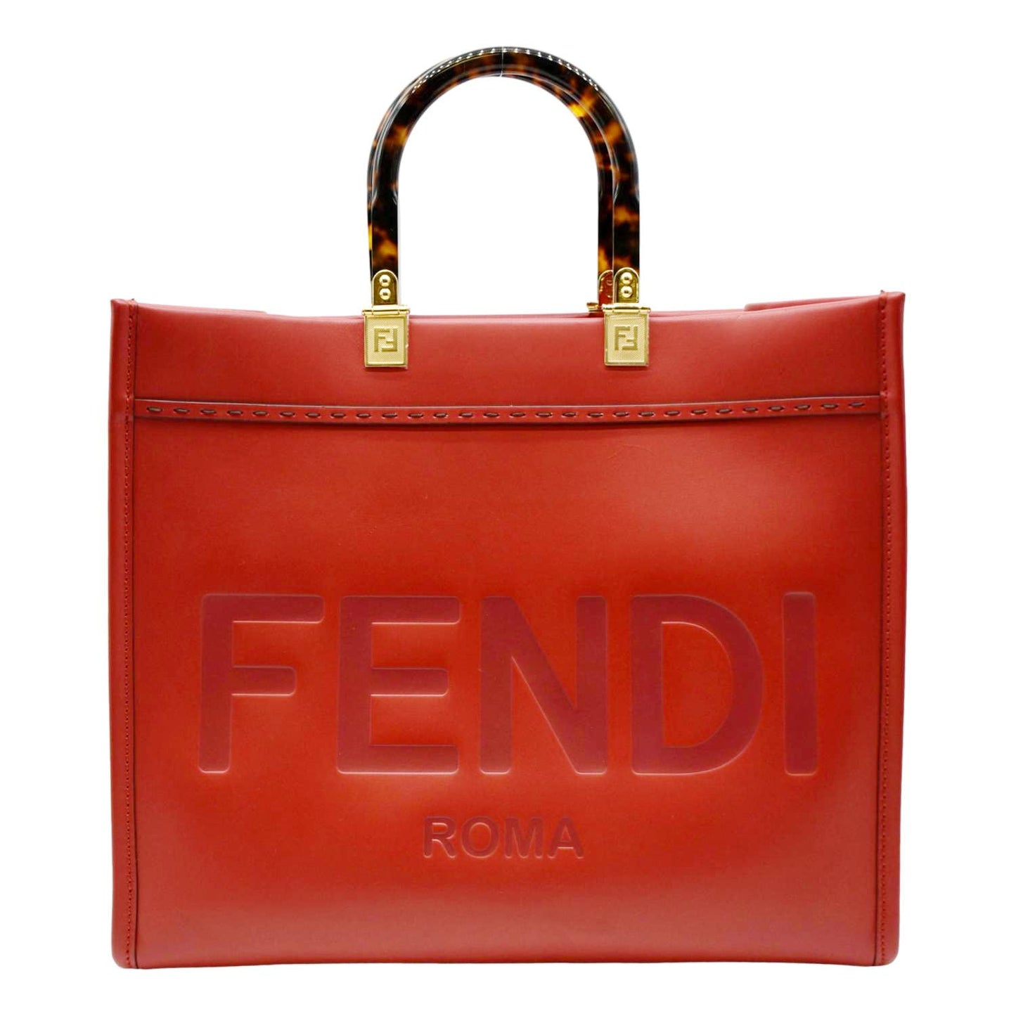 Fendi Sunshine Leather Red Tote Bag Style 20