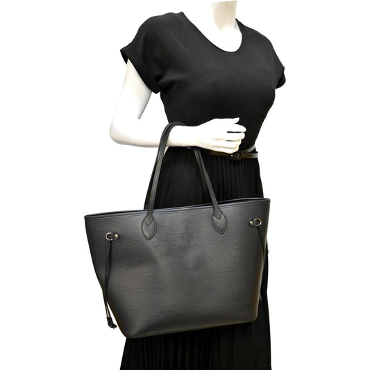 LOUIS VUITTON Neverfull Epi Leather Tote Shoulder Bag Black