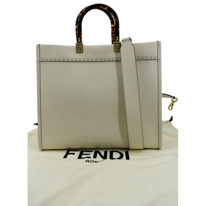 Fendi Sunshine Leather White Tote Bag