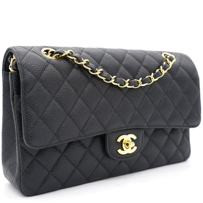 Chanel Black Quilted Caviar Leather Medium Classic Double Flap Bag