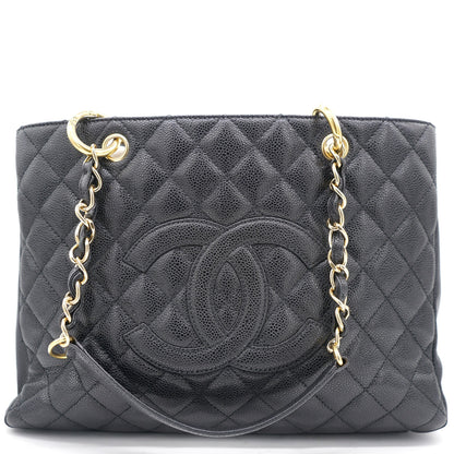 Chanel Beige Quilted Caviar Leather Grand Shopper GST Tote