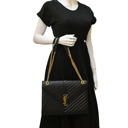 Saint Laurent Envelope Leather Black Shoulder Bag Style 18