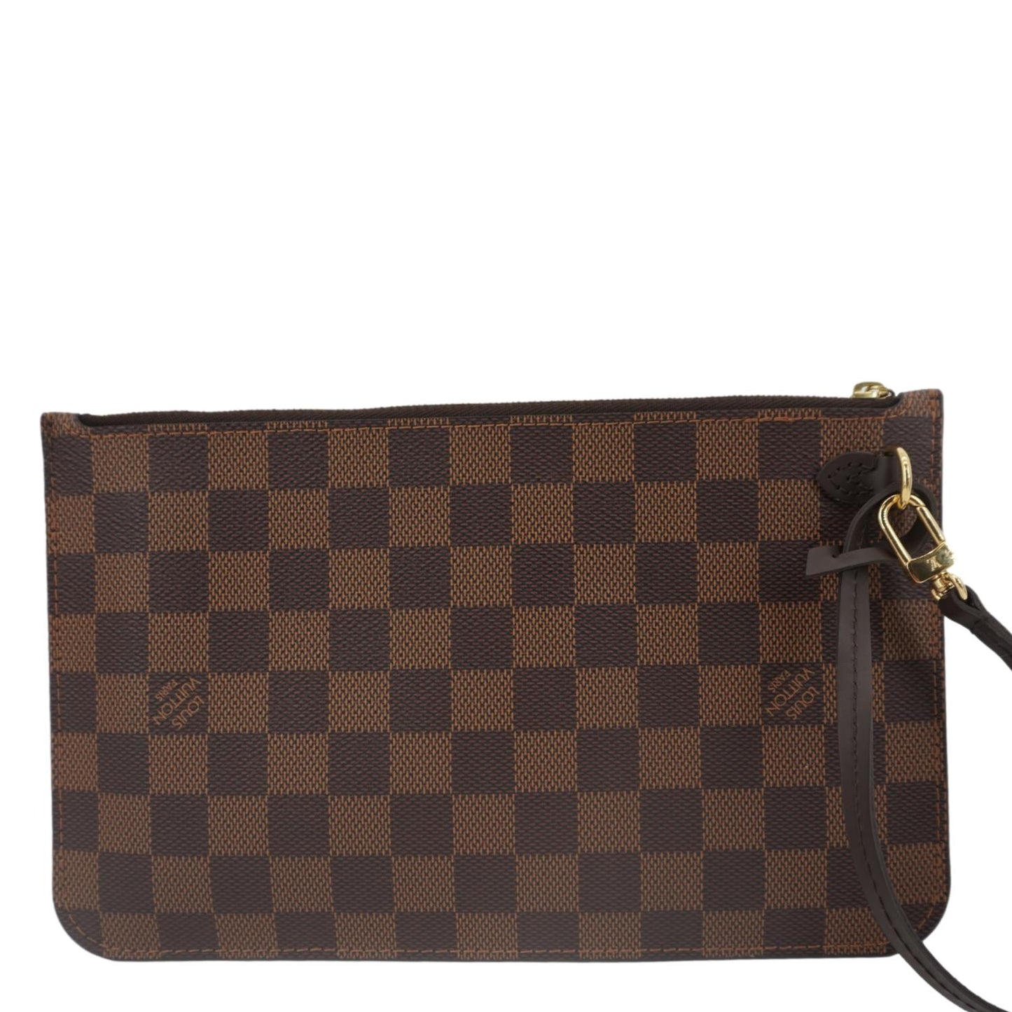 LOUIS VUITTON Neverfull Damier Ebene Pochette Wristlet Pouch Brown