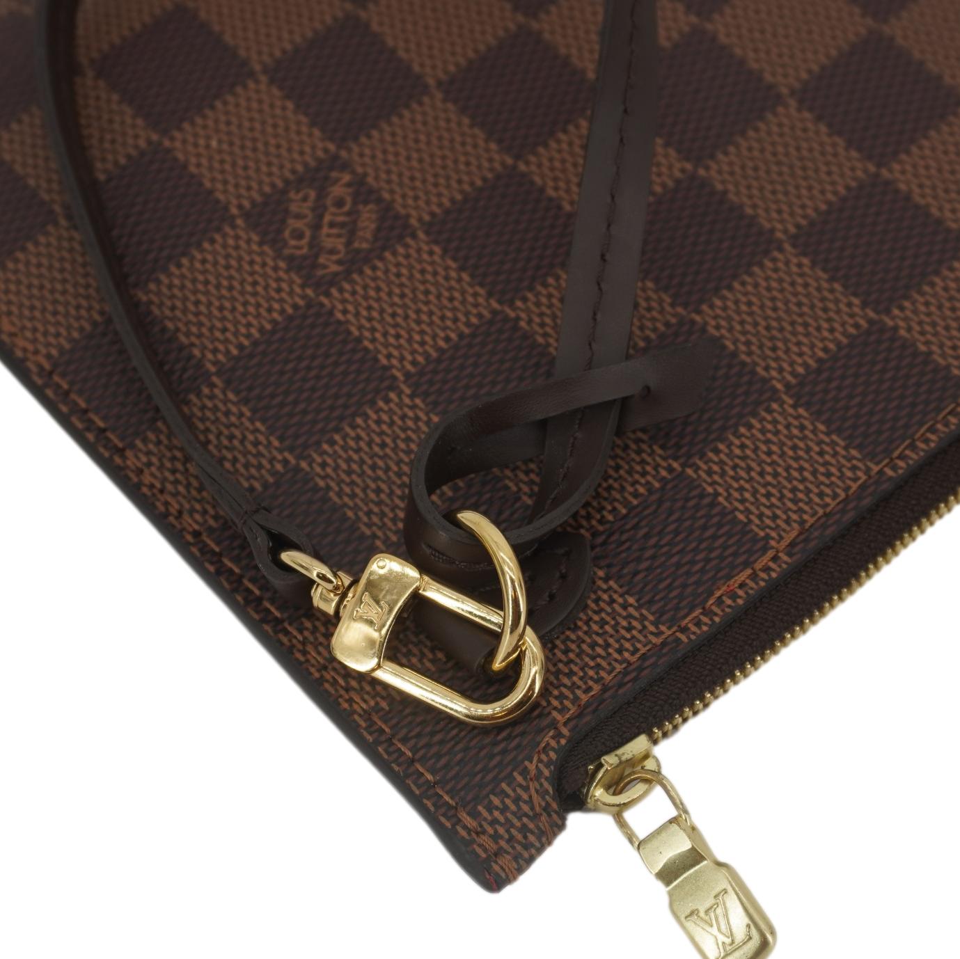 LOUIS VUITTON Neverfull Damier Ebene Pochette Wristlet Pouch Brown