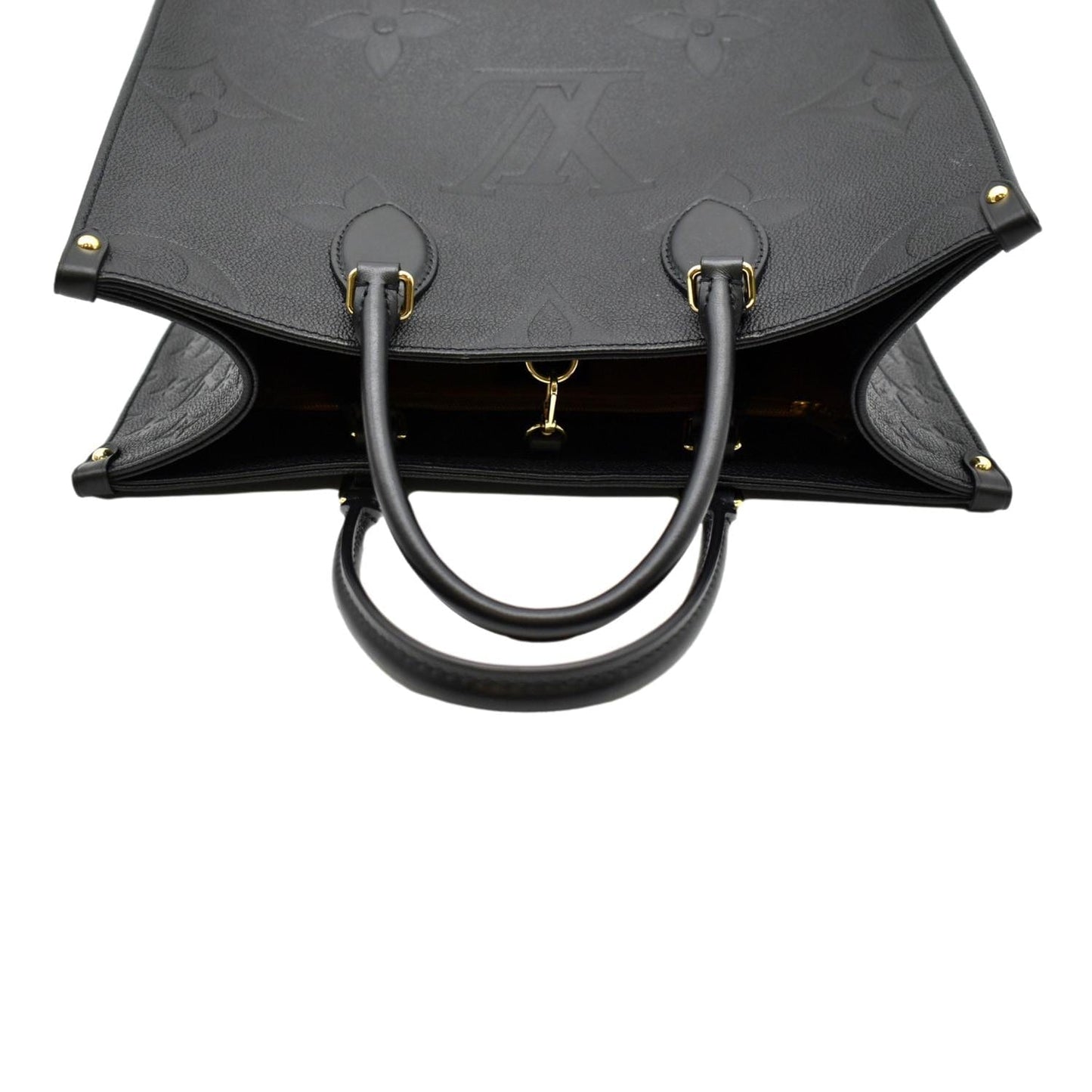 LOUIS VUITTON Onthego MM Giant Monogram Empreinte Leather Tote Bag Black