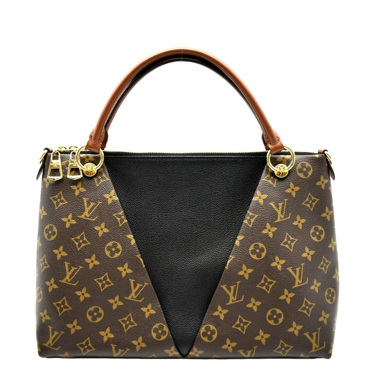LOUIS VUITTON V TOTE MM Monogram Leather Hobo Bag Black