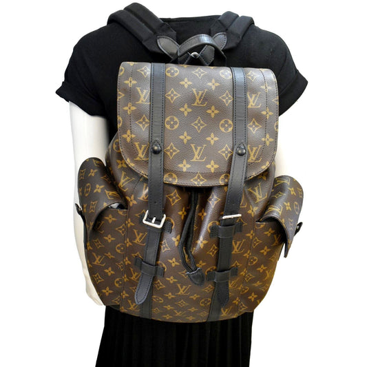 LOUIS VUITTON Christopher Monogram Macassar Canvas Backpack Bag Brown