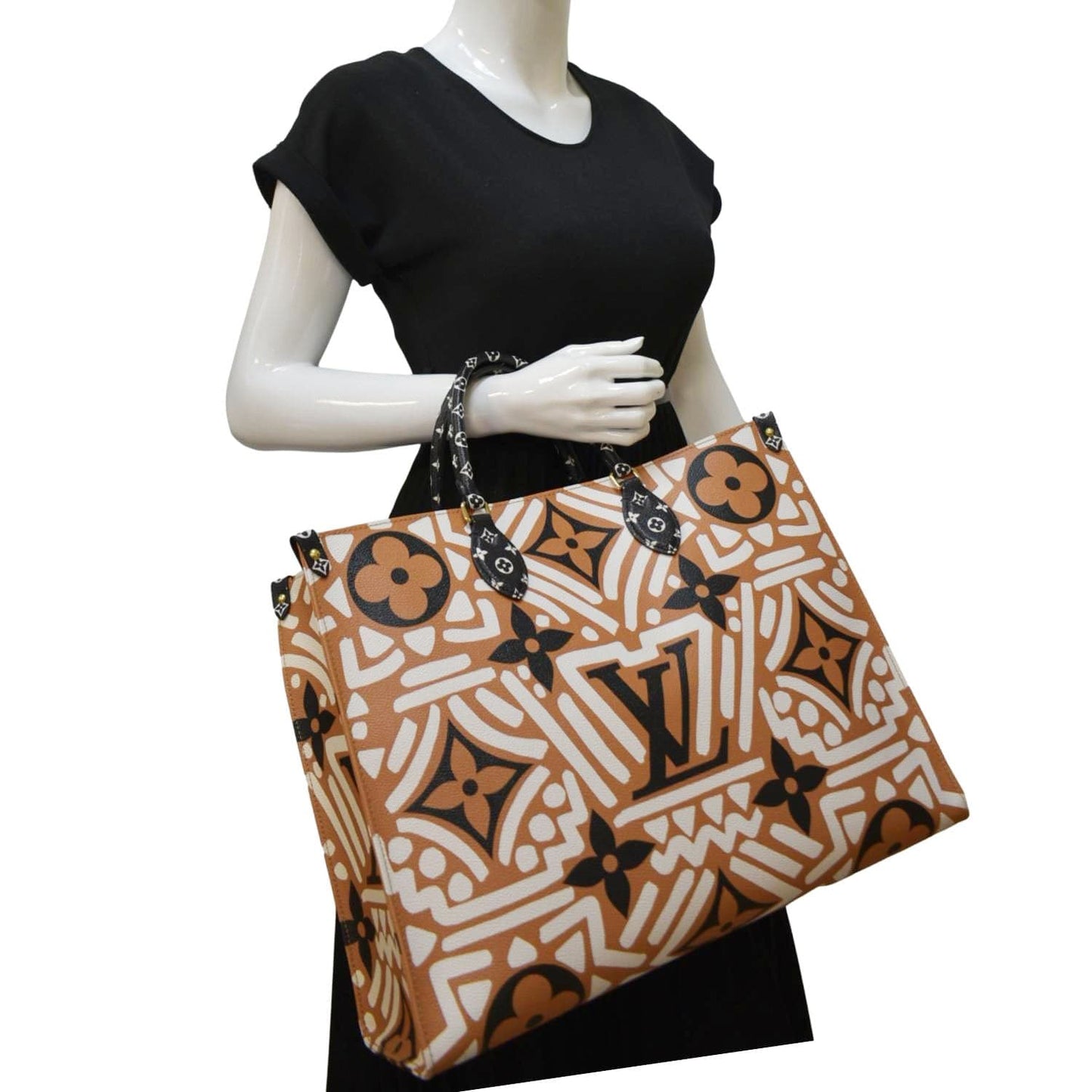 LOUIS VUITTON Onthego GM Crafty Monogram Giant Canvas Shoulder Bag Caramel