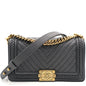 Chanel Black Quilted Leather and Twisted Leather Trim Old Medium Boy Flap Bag