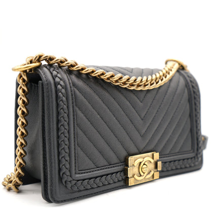 Chanel Black Quilted Leather and Twisted Leather Trim Old Medium Boy Flap Bag