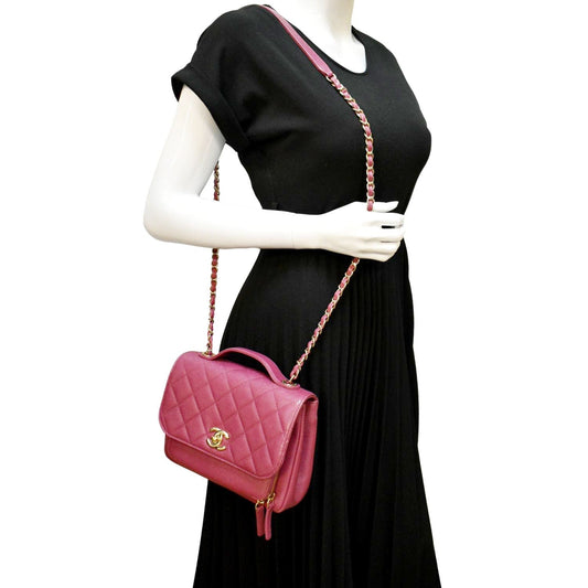 Chanel Business Affinity Medium Flap Quilted Caviar Shoulder Bag Red