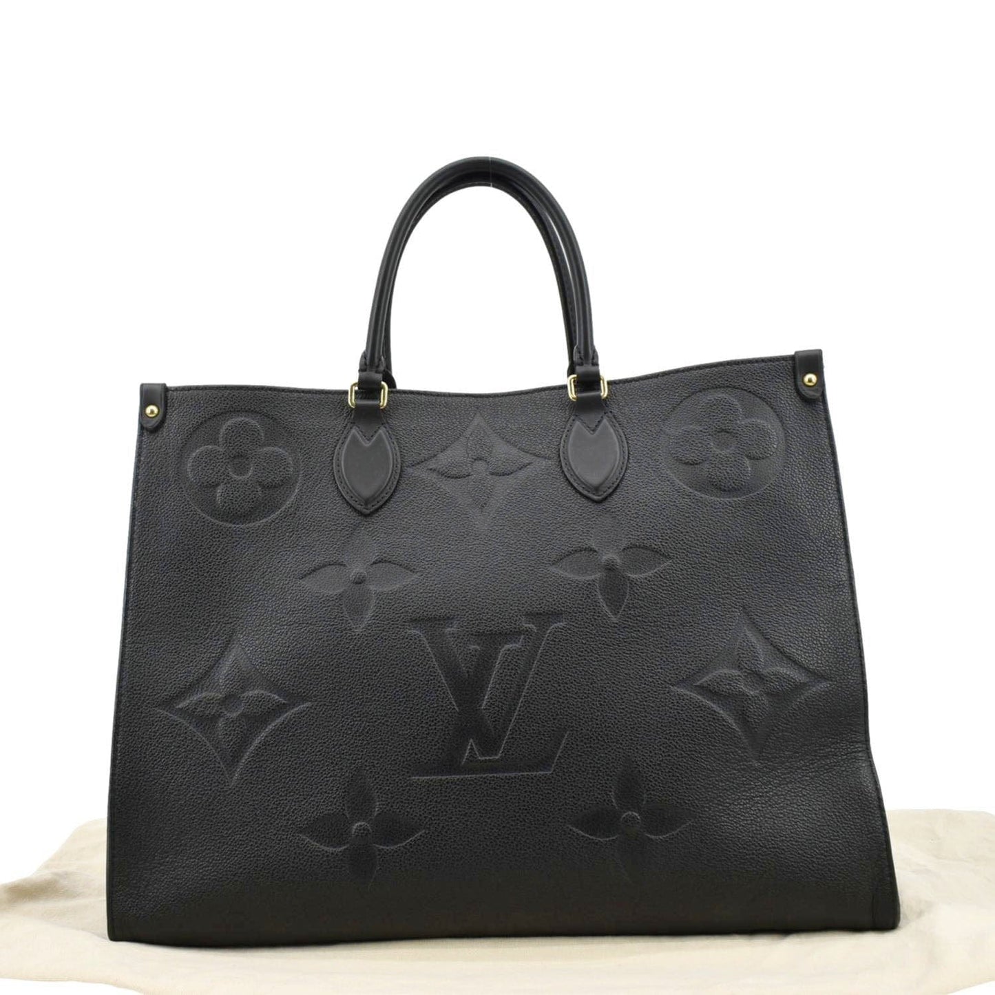 LOUIS VUITTON Onthego GM Monogram Empreinte Leather Tote Shoulder Bag Black