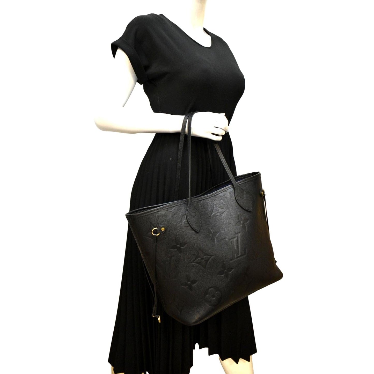 LOUIS VUITTON Neverfull MM Monogram Empreinte Leather Tote Bag Black