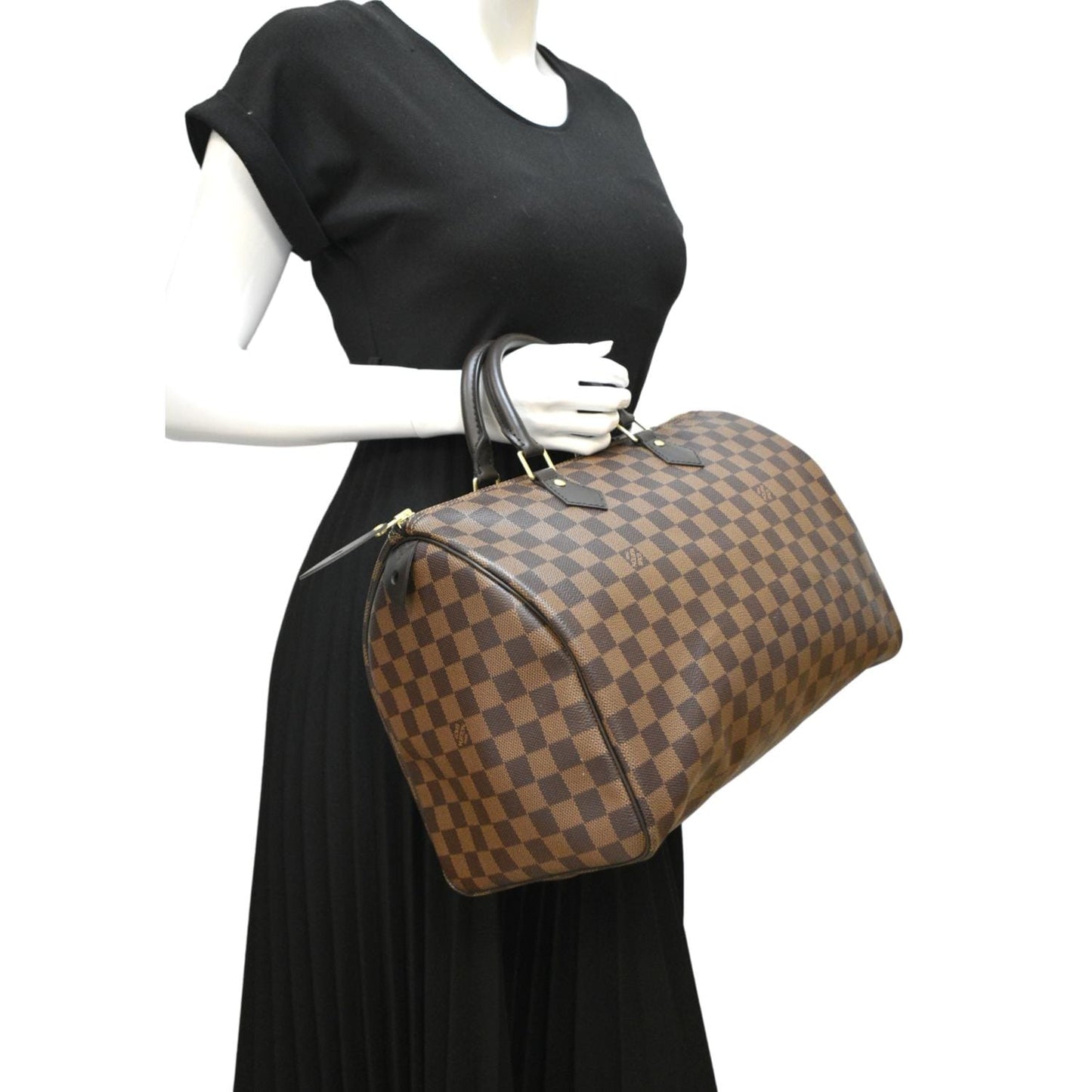 LOUIS VUITTON 35 Damier Ebene Satchel Bag Brown