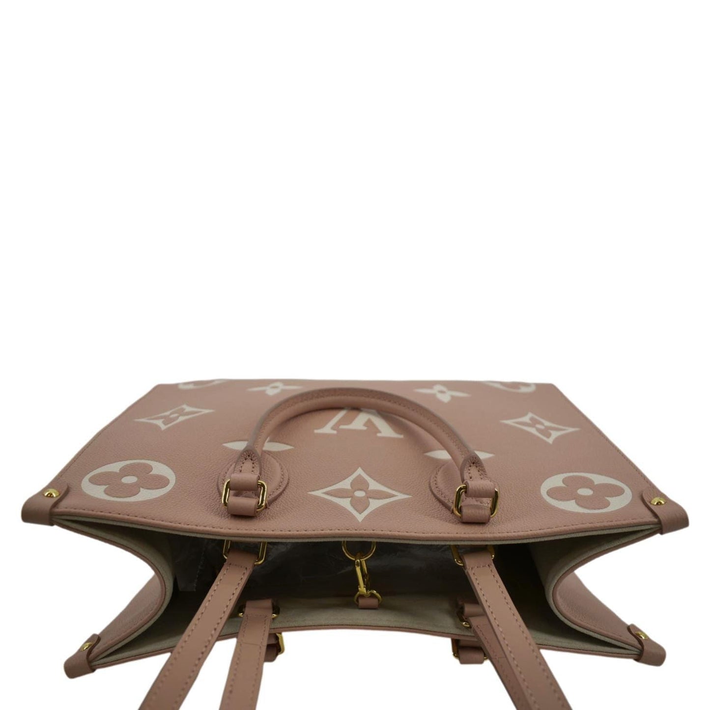 LOUIS VUITTON Onthego MM Giant Monogram Empreinte Leather Tote Shoulder Bag Rose Trianon
