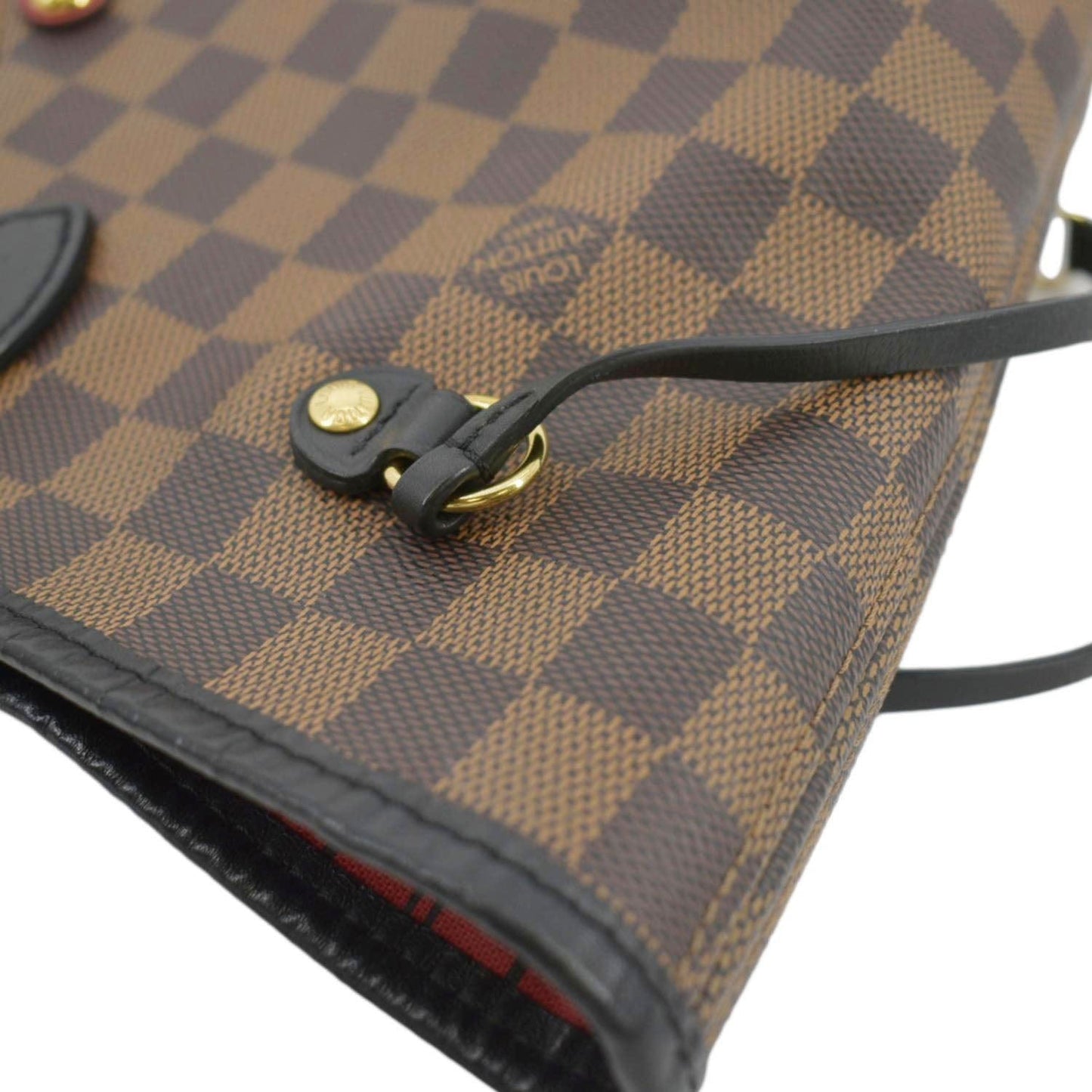 LOUIS VUITTON Neverfull Karakoram MM Damier Ebene Tote Shoulder Bag Red
