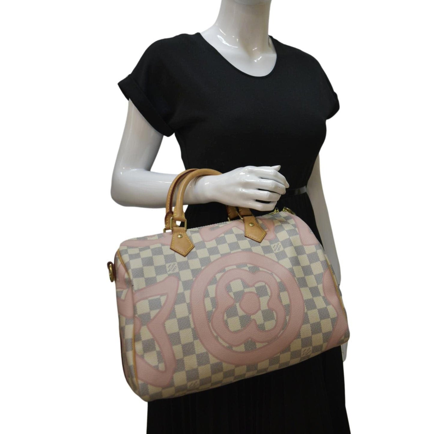 LOUIS VUITTON Tahitienne 30 Damier Azur Satchel Bag Rose Ballerine