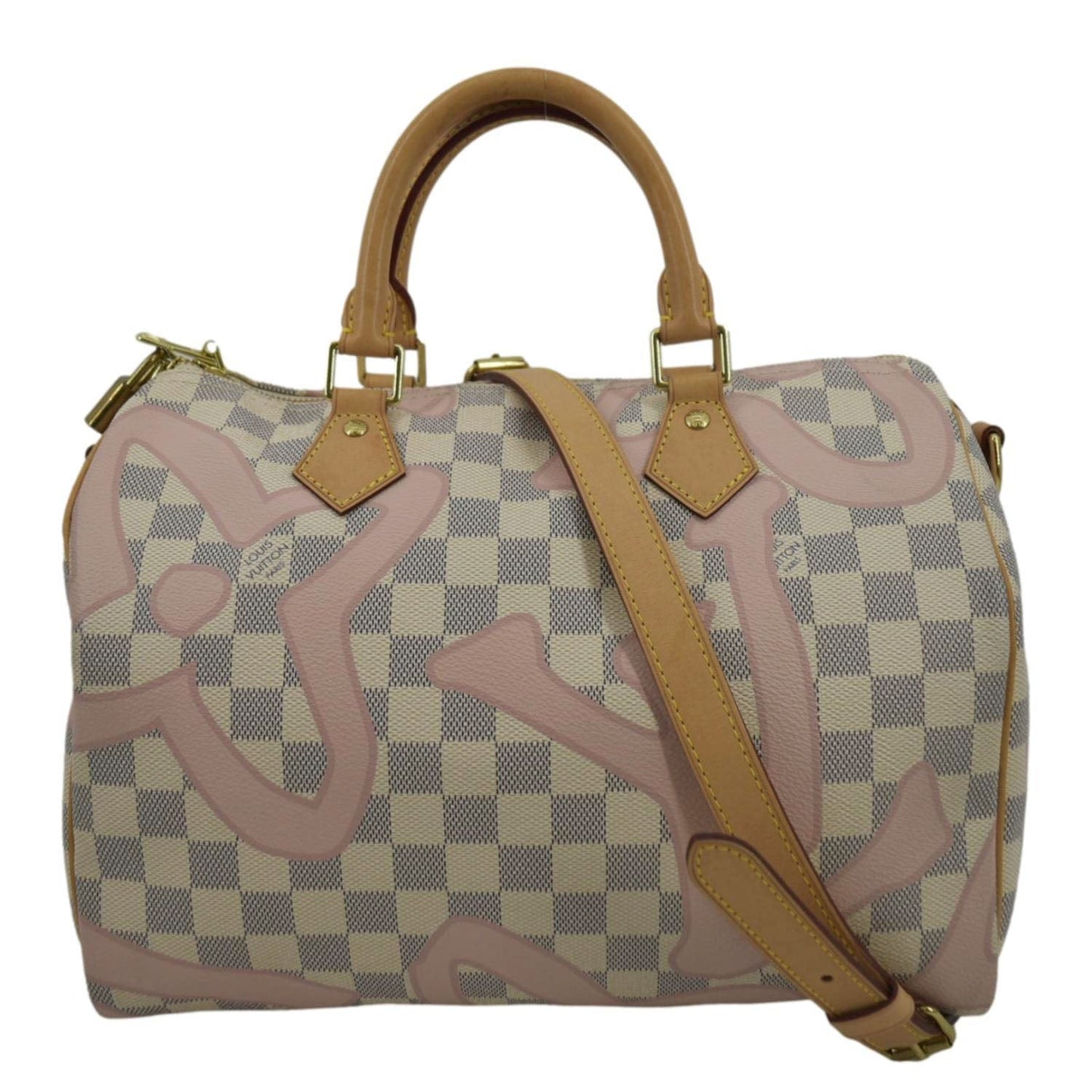 LOUIS VUITTON Tahitienne 30 Damier Azur Satchel Bag Rose Ballerine