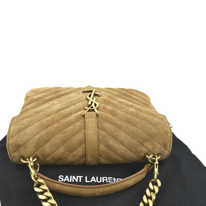 Saint Laurent College Suede Red Shoulder Bag