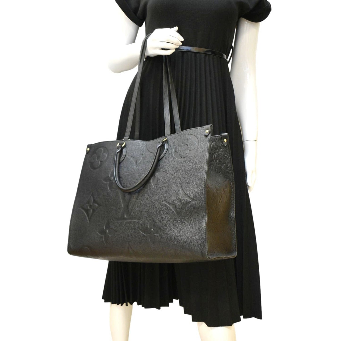 LOUIS VUITTON Onthego GM Monogram Empreinte Leather Tote Shoulder Bag Black
