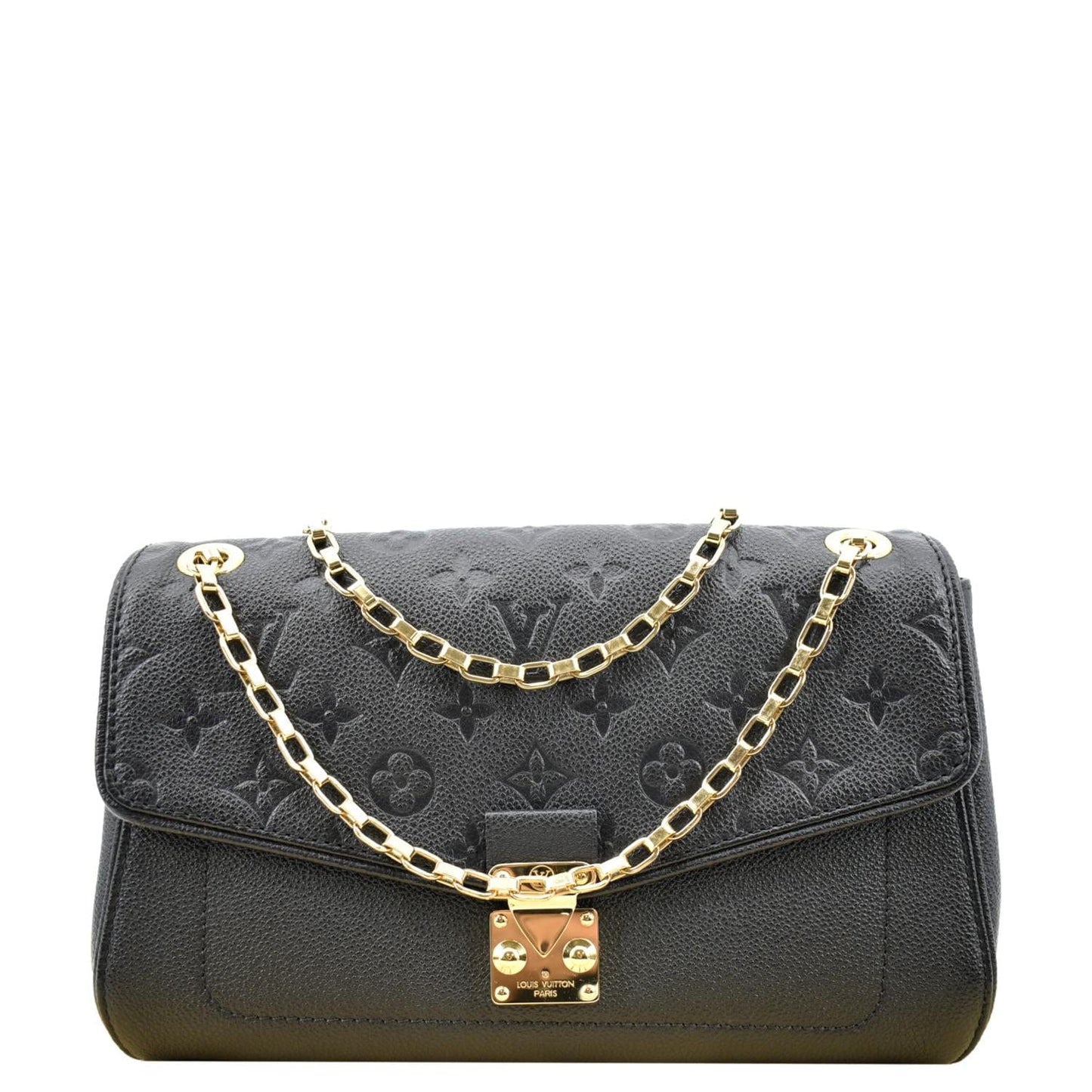 LOUIS VUITTON Saint Germain MM Monogram Empreinte Leather Shoulder Bag Black