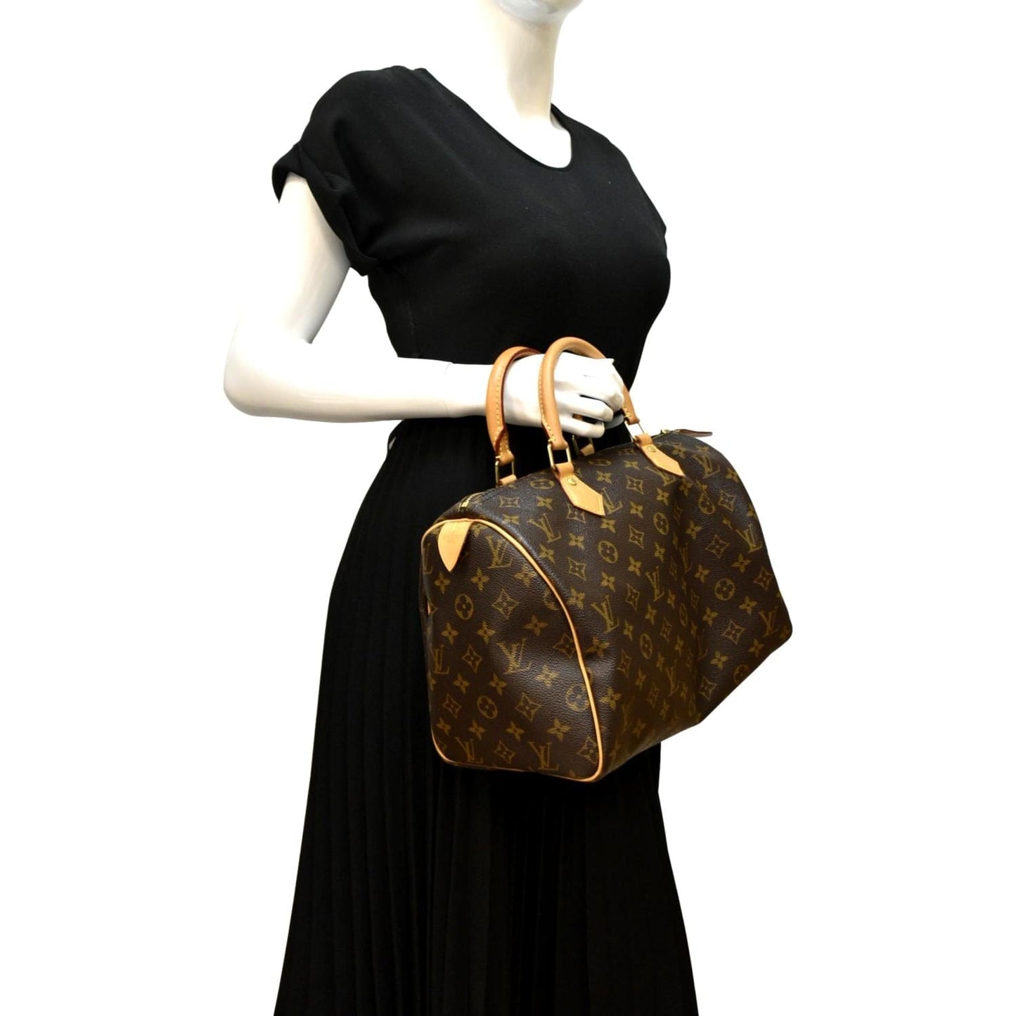 LOUIS VUITTON 30 Monogram Canvas Satchel Bag Brown