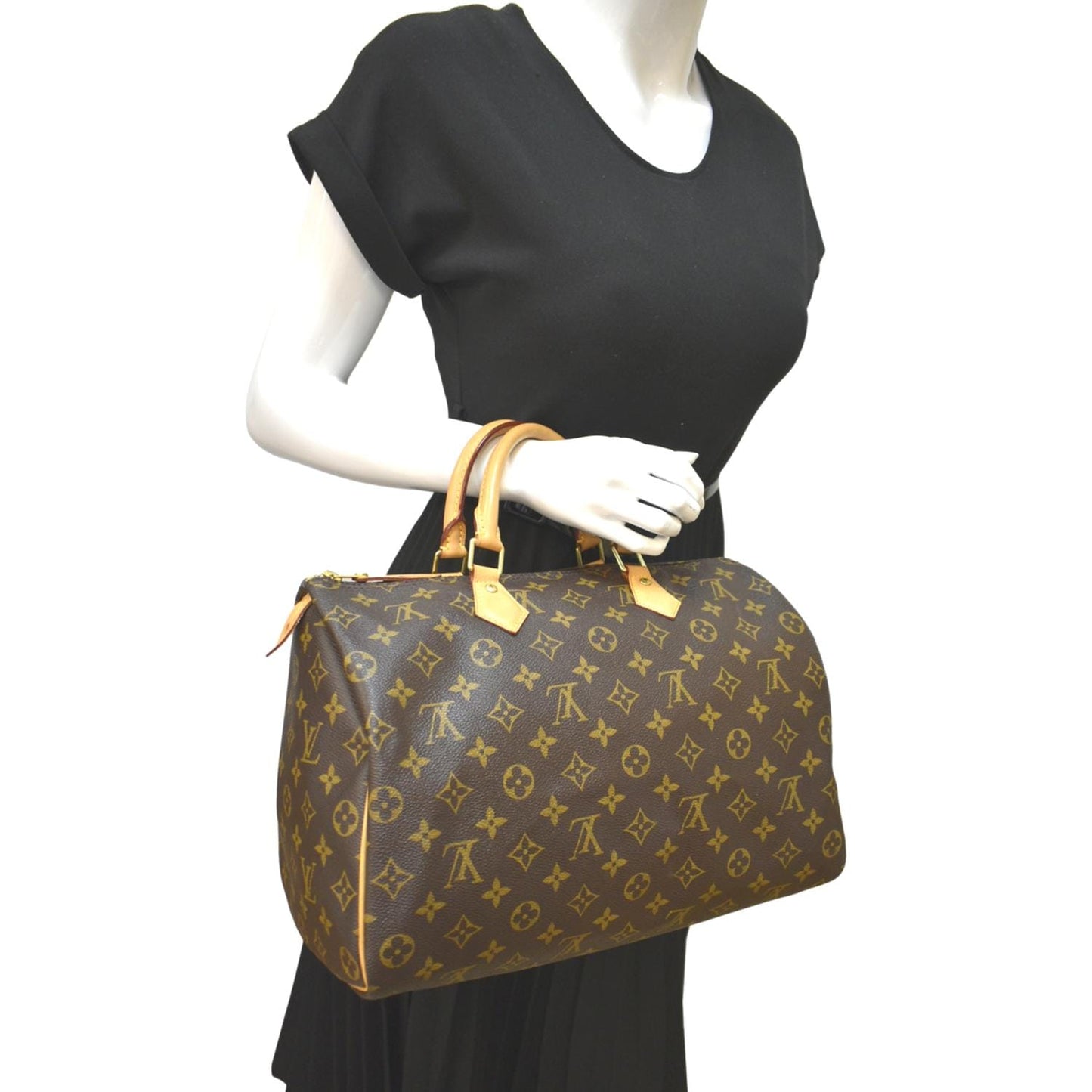LOUIS VUITTON 35 Monogram Canvas Satchel Bag Brown