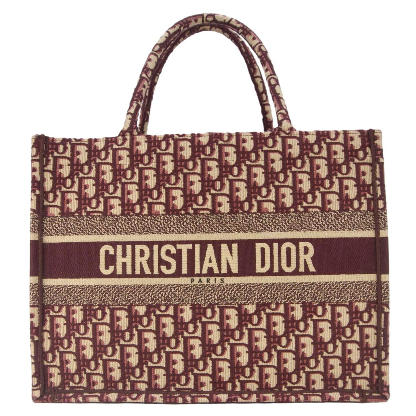 Christian Dior Book Medium Oblique Embroidery Tote Bag Burgundy
