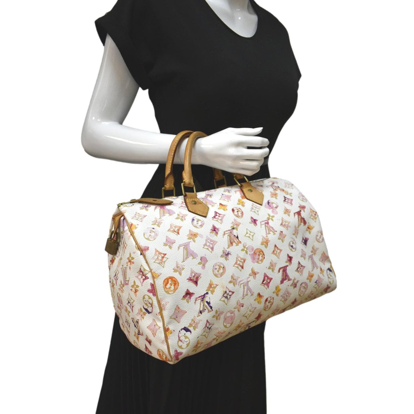 LOUIS VUITTON Richard Prince Watercolor Aquarelle 35 Monogram Satchel Bag Multicolor