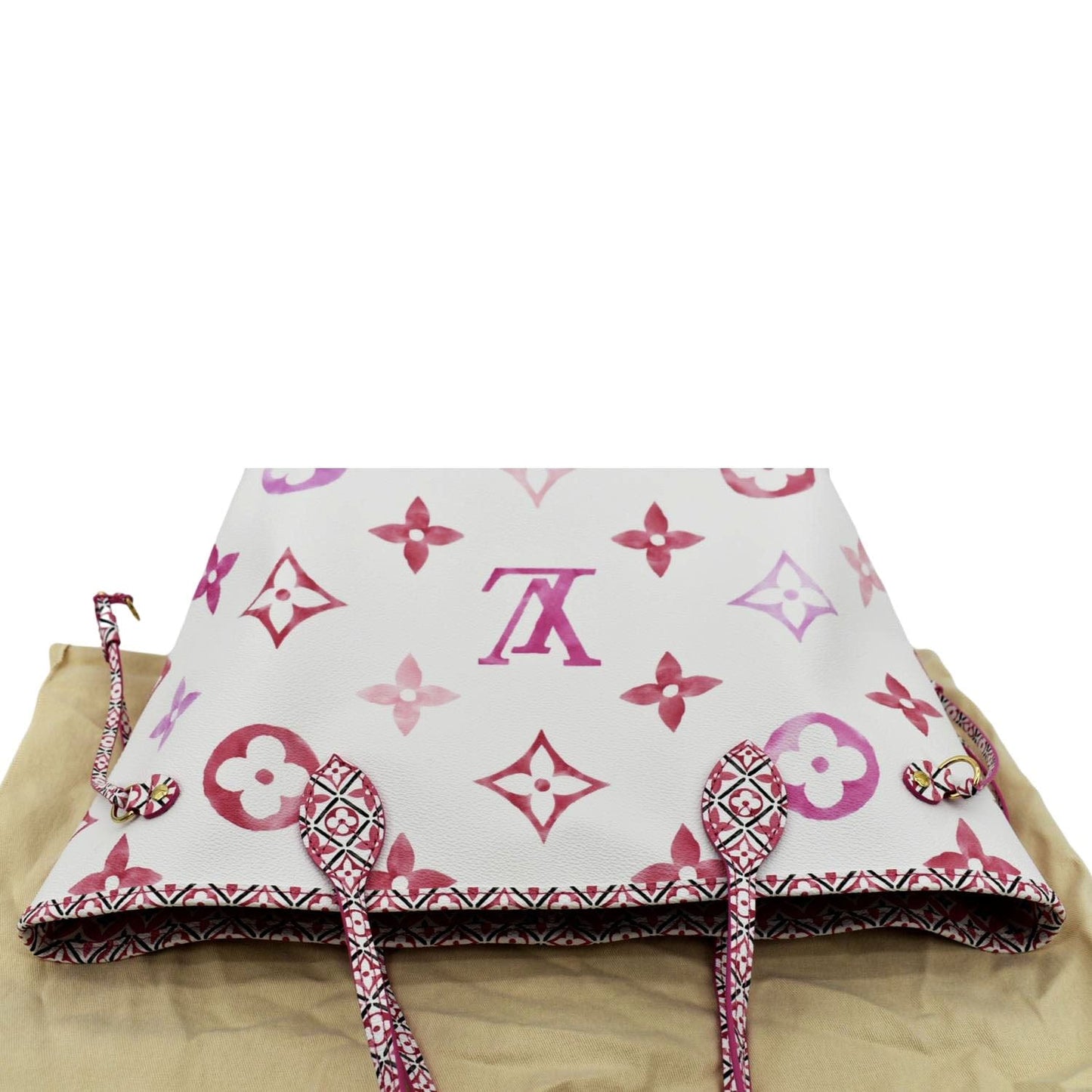 LOUIS VUITTON Giant Rose Neverfull MM Monogram Canvas Shoulder Bag White