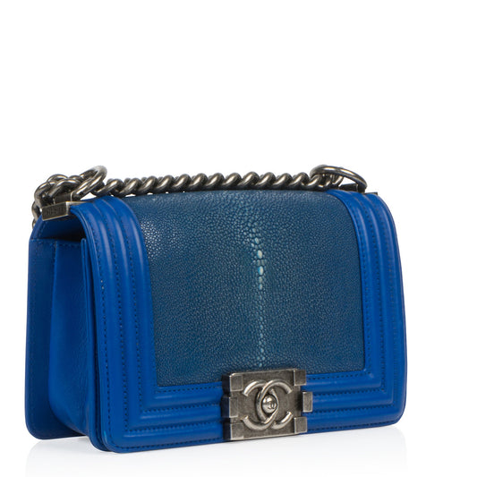 Chanel Boy Bag Leather Blue Shoulder Bag