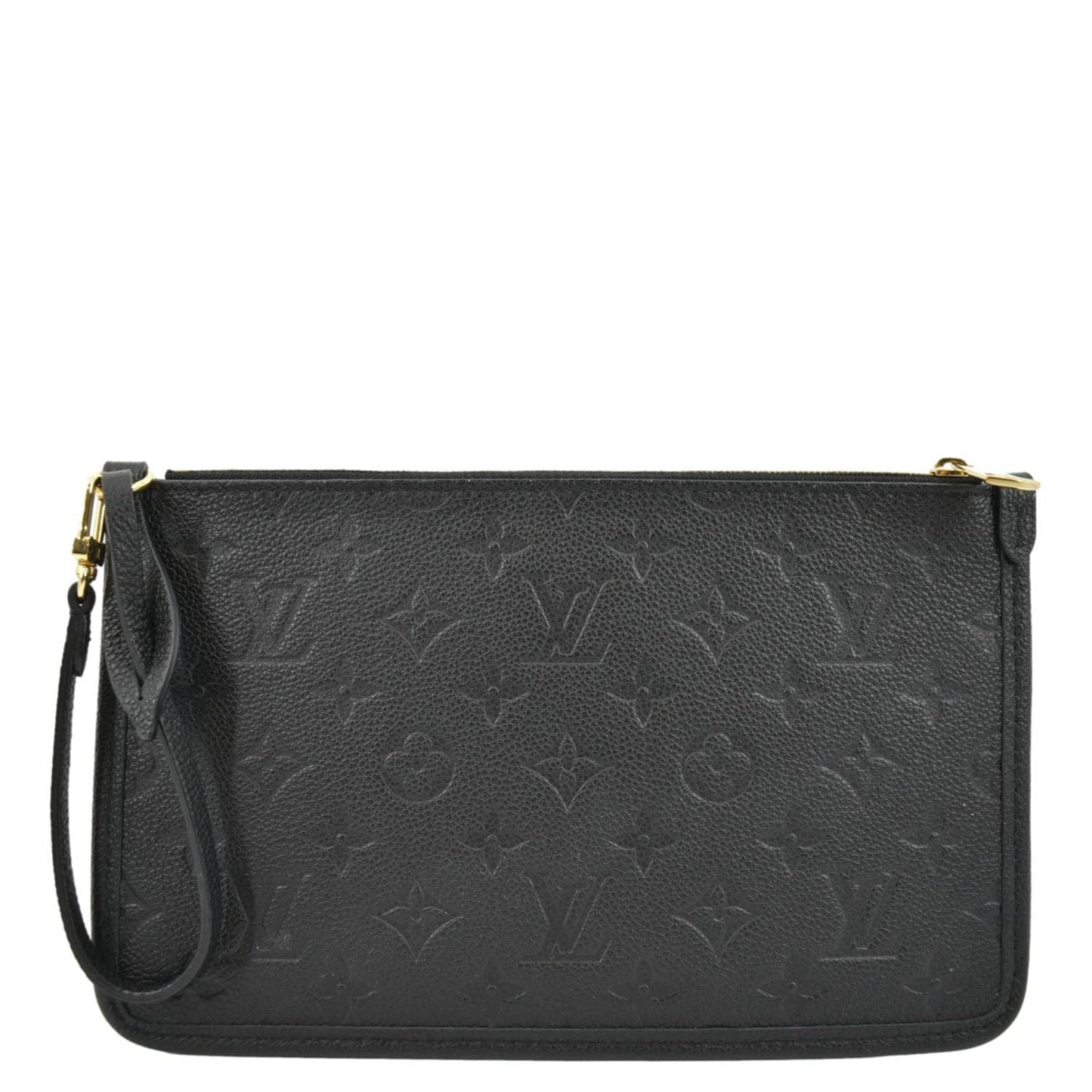 LOUIS VUITTON Neverfull Empreinte Monogram Pochette Wristlet Pouch Black