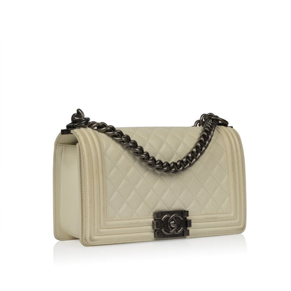 Chanel Boy Bag Lambskin Cream Shoulder Bag Lambskin