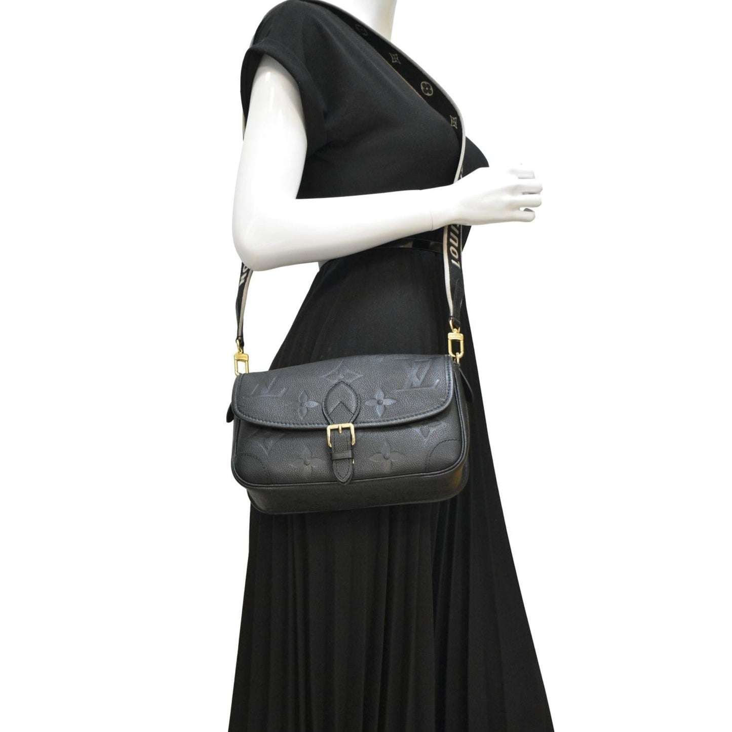 LOUIS VUITTON Diane Monogram Empreinte Leather Crossbody Bag Black