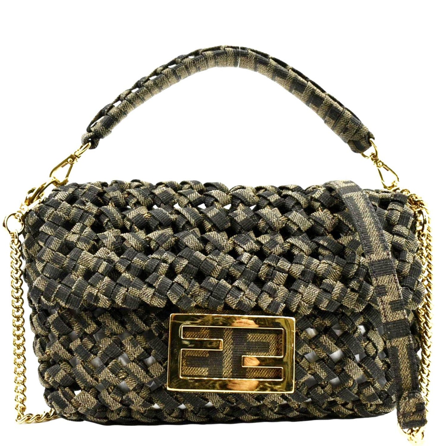 Fendi Baguette Jacquard Brown Shoulder Bag
