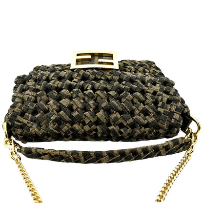 Fendi Baguette Jacquard Brown Shoulder Bag