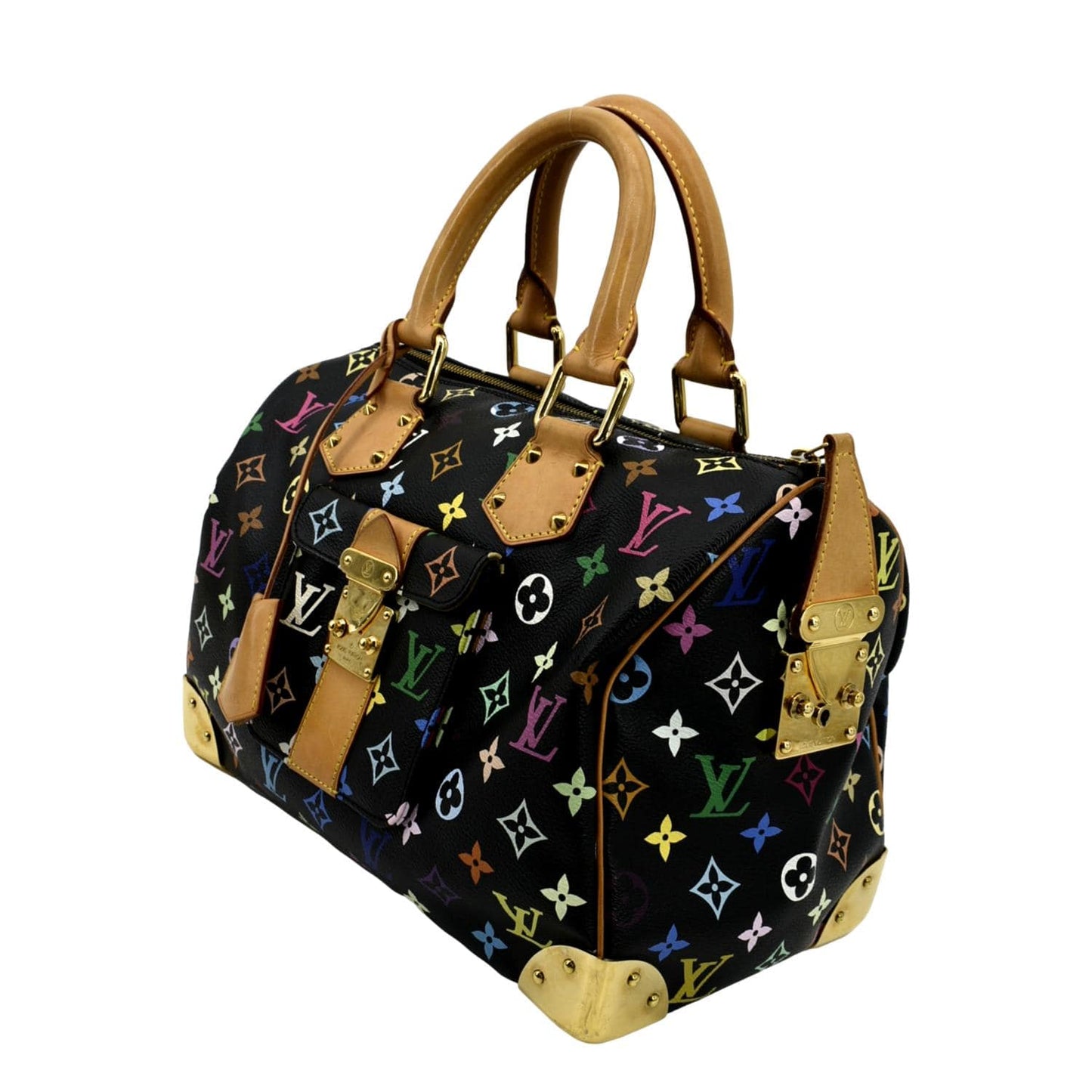 LOUIS VUITTON 30 Multicolor Monogram Canvas Satchel Bag Black