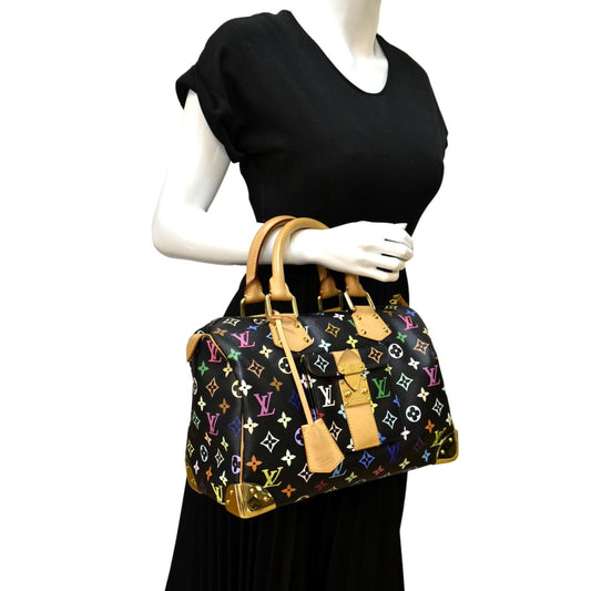 LOUIS VUITTON 30 Multicolor Monogram Canvas Satchel Bag Black