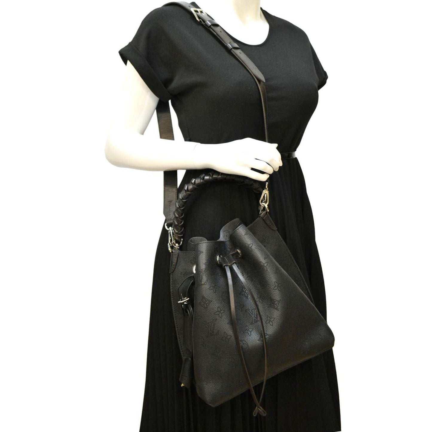 LOUIS VUITTON Muria Mahina Perforated Leather Shoulder Bag Black