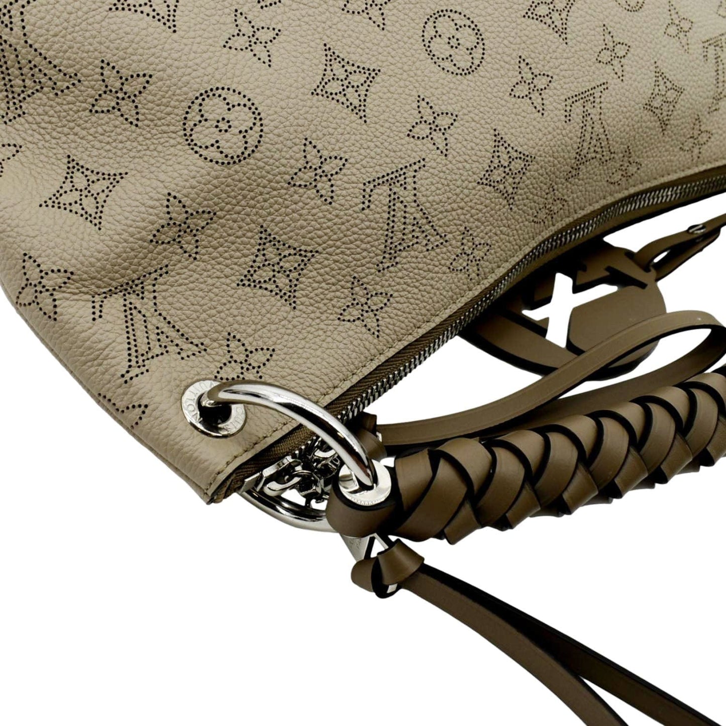 LOUIS VUITTON Beaubourg Mahina MM Leather Hobo Shoulder Bag Beige
