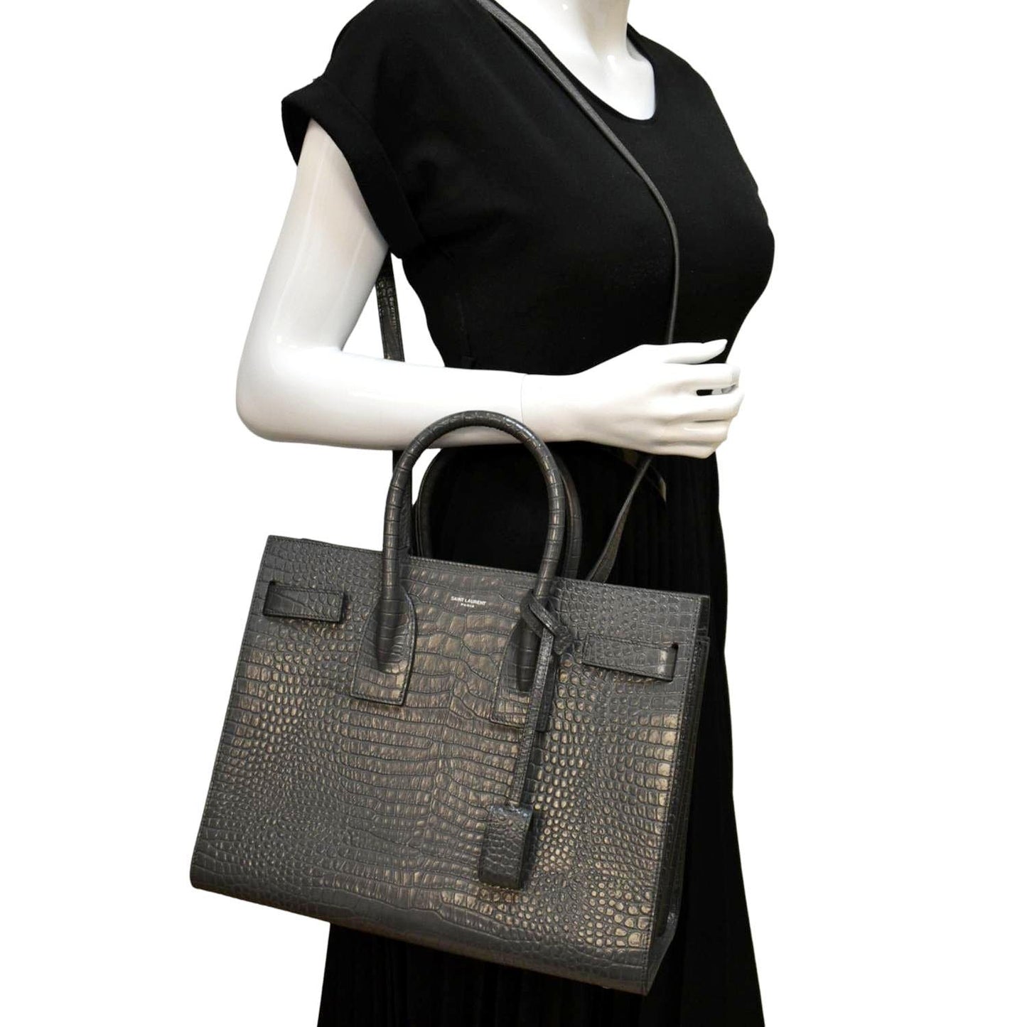 Saint Laurent Sac De Jour Crocodile Red Handbag Crocodile