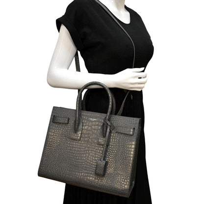Saint Laurent Sac De Jour Crocodile Red Handbag Crocodile