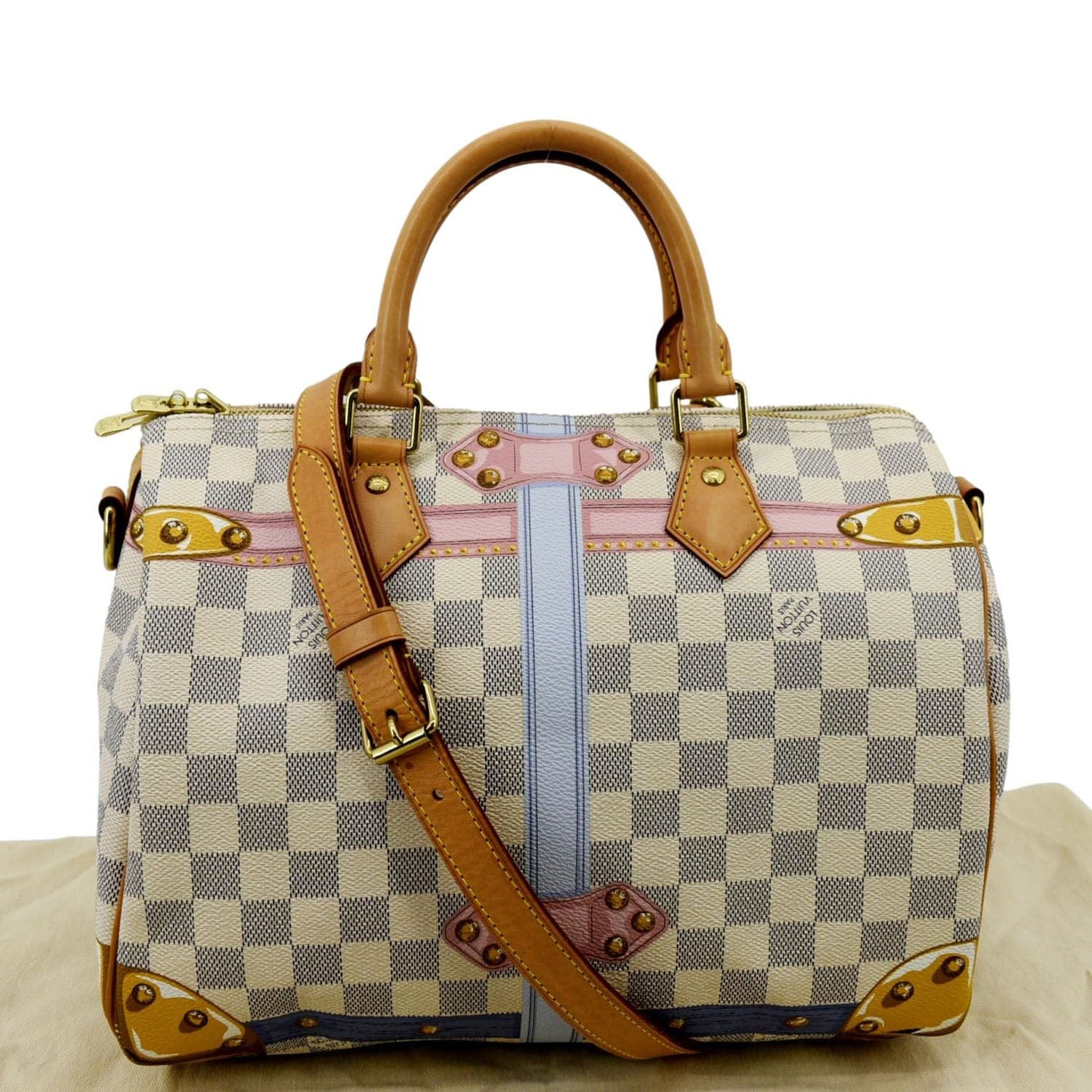 LOUIS VUITTON Summer Trunks Damier Azur Satchel Shoulder Bag White