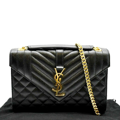 Saint Laurent Envelope Leather Black Shoulder Bag Style 17