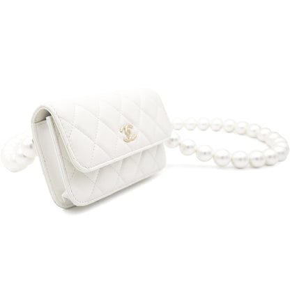 Chanel Calfskin Quilted Pearl Mini Wallet On Chain WOC White