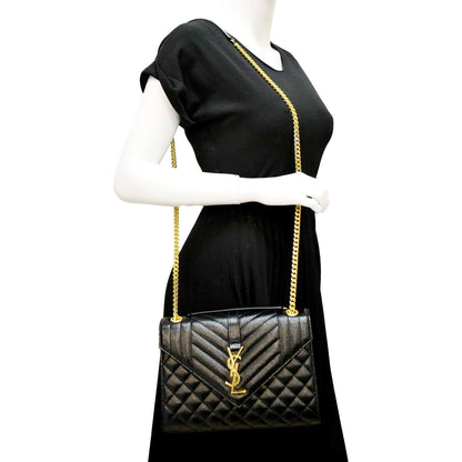 Saint Laurent Envelope Leather Black Shoulder Bag Style 17