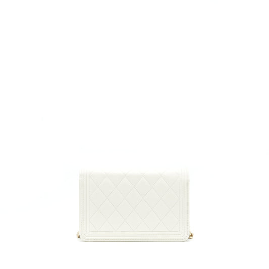 Chanel Boy Wallet On Chain Caviar White LGHW (Microchip)