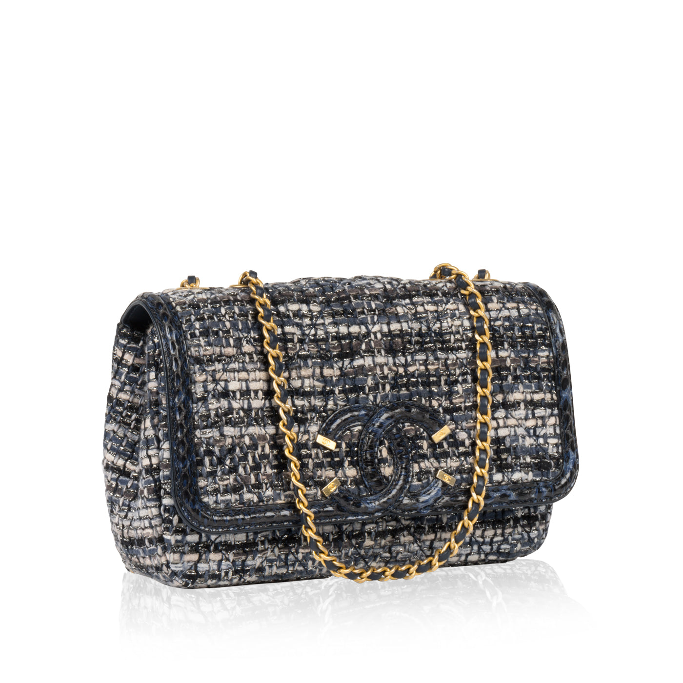 Chanel Tweed Gold Shoulder Bag Tweed