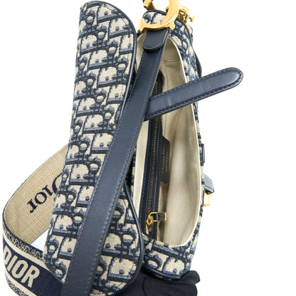 Dior Saddle Purse with Removable Shoulder Strap Oblique Embroidery Blue