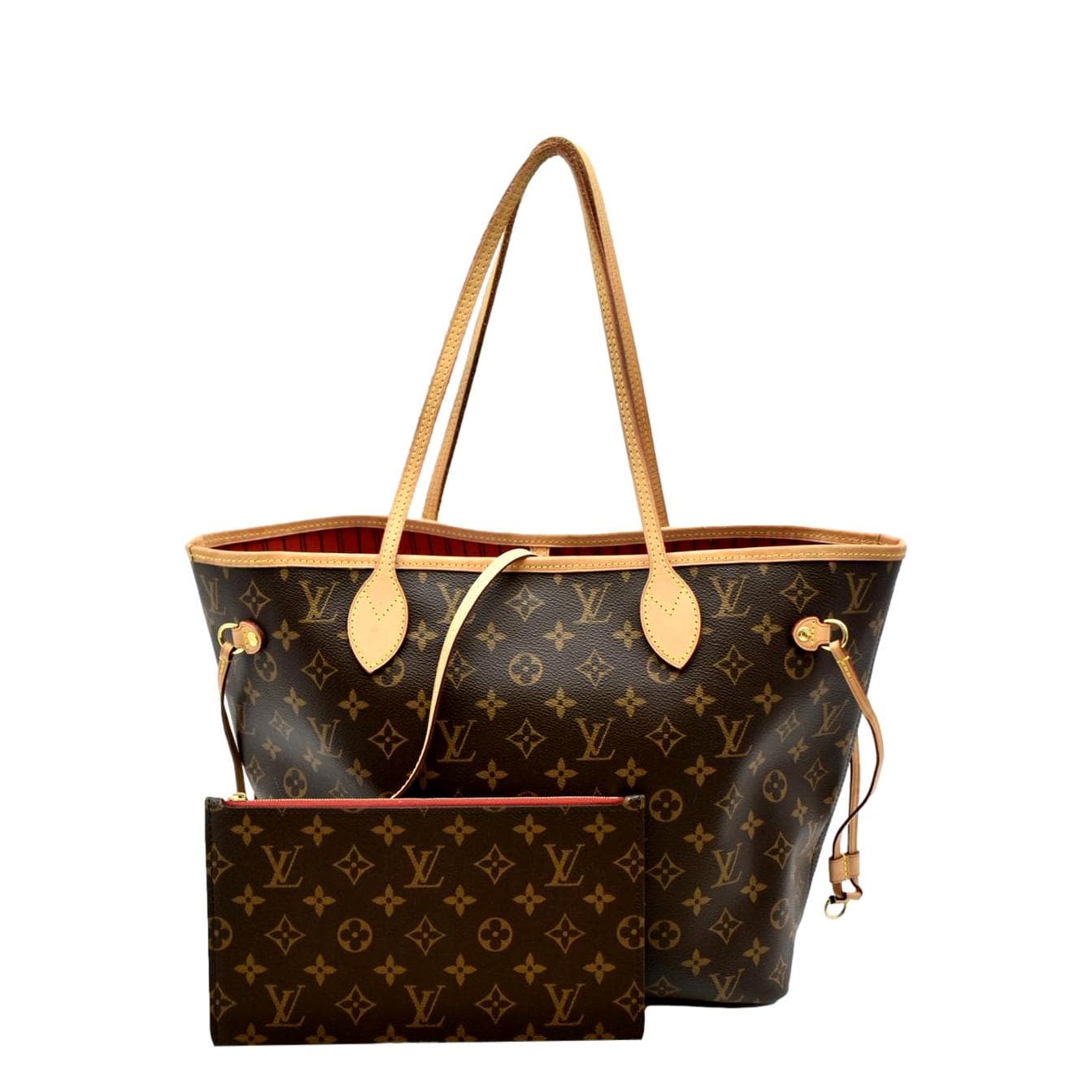 LOUIS VUITTON Neverfull MM Monogram Canvas Tote Bag Brown/Red